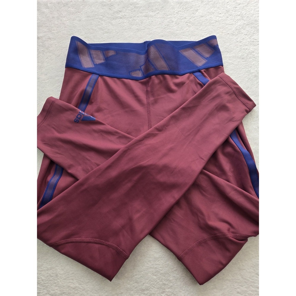 Adidas Primegreen Women's Leggings Medium Burgundy Blue Compression Athletic